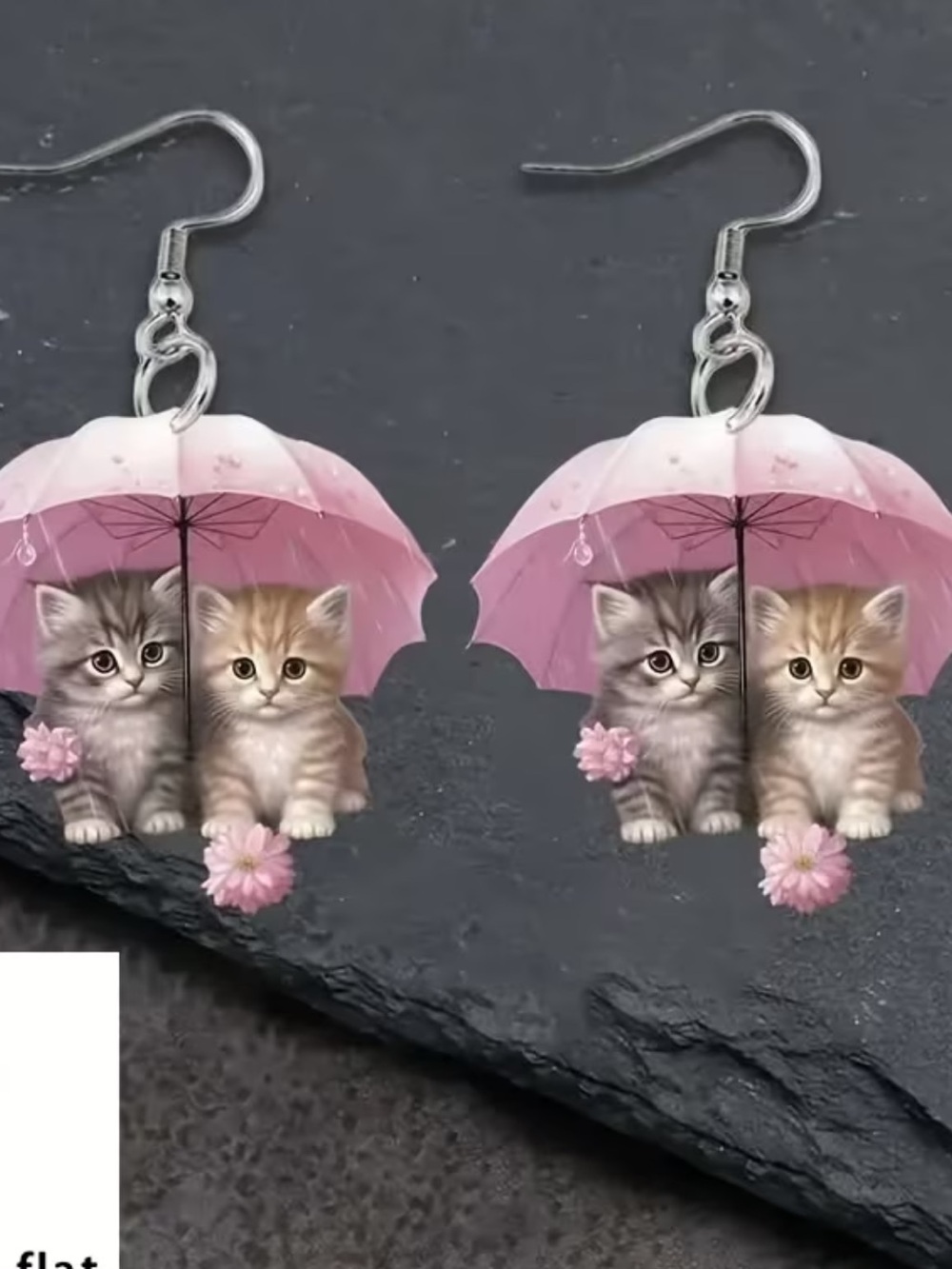 Cute Pink Umbrella Cat Earrings for Pets Lovers